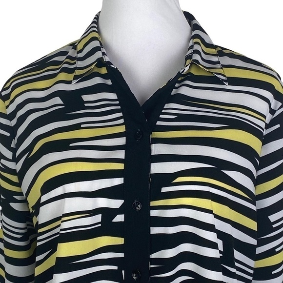 Alia Petite Striped Button Down Blouse Women's 16P Yellow Black 3/4 Sleeve - Picture 3 of 9